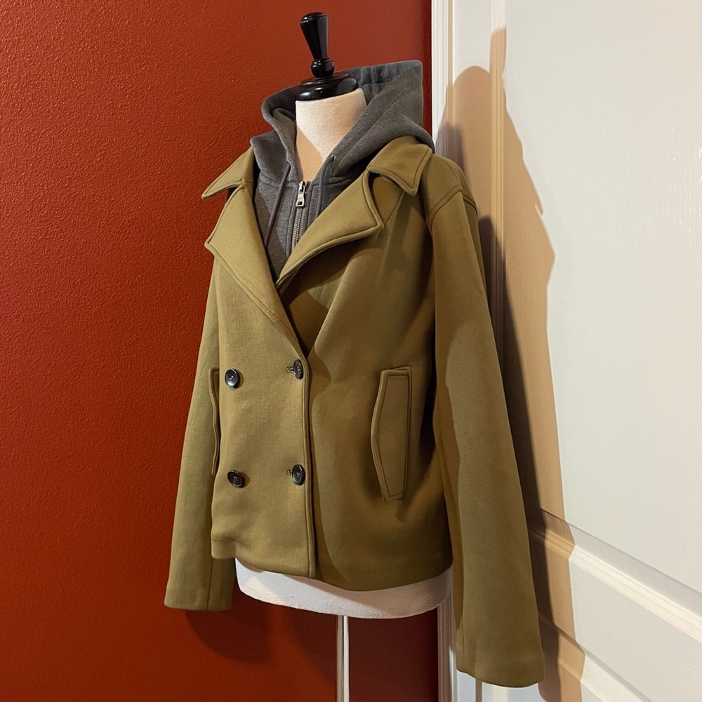 Anthropologie Maeve Women’s Twofer Green Double‎ Breasted Hooded Peacoat Jacket